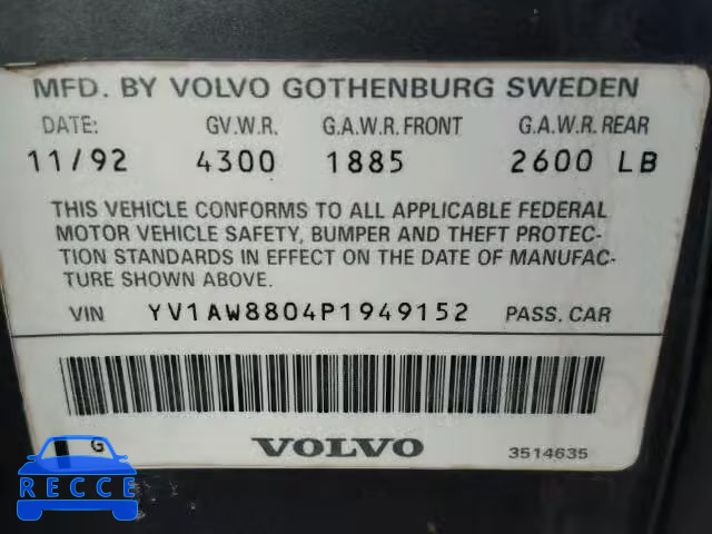 1993 VOLVO 240 YV1AW8804P1949152 image 9