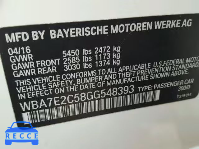 2016 BMW 740 I WBA7E2C58GG548393 Bild 9