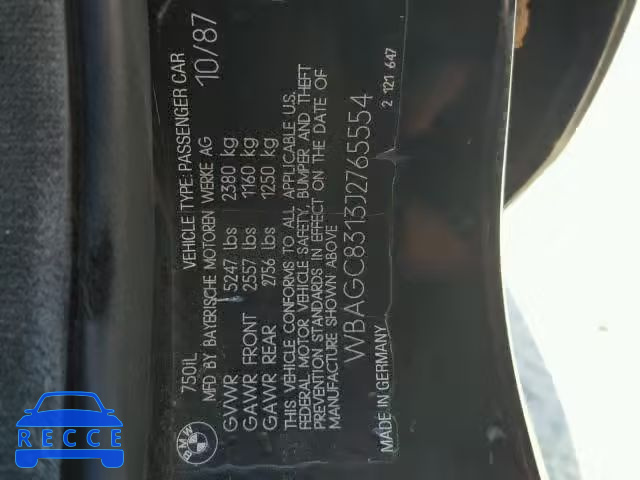 1988 BMW 750 IL WBAGC8313J2765554 image 9