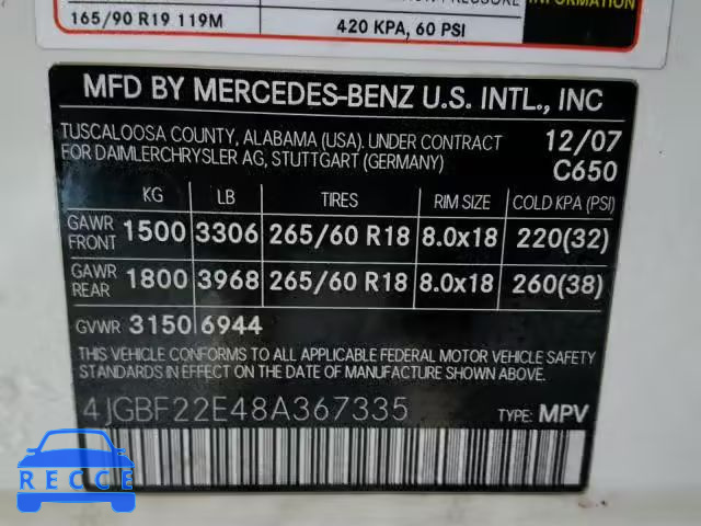 2008 MERCEDES-BENZ GL 320 CDI 4JGBF22E48A367335 зображення 9