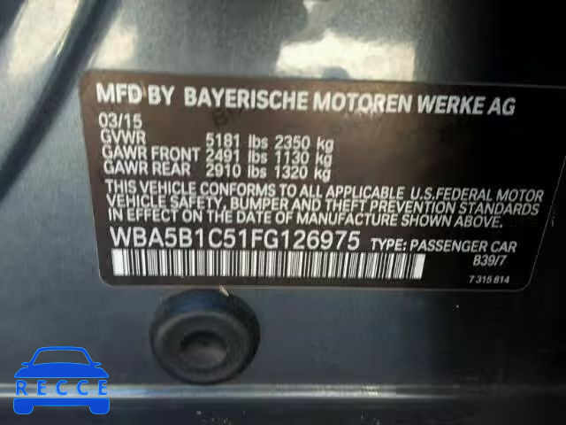 2015 BMW 535 I WBA5B1C51FG126975 зображення 9