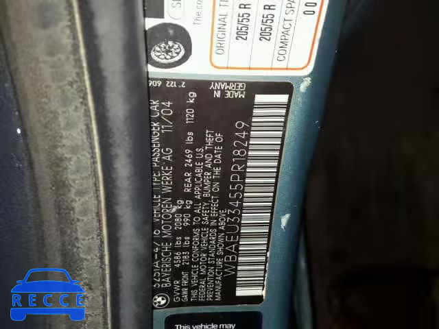 2005 BMW 325 XI WBAEU33455PR18249 image 9