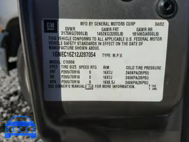 2002 CHEVROLET SUBURBAN C 1GNEC16Z12J287054 image 9