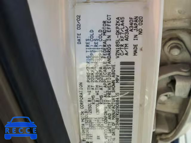 2002 TOYOTA 4RUNNER LI JT3HN87R229068455 image 9