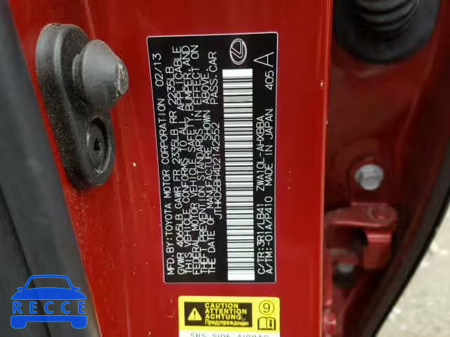 2013 LEXUS CT 200 JTHKD5BH4D2142552 image 9