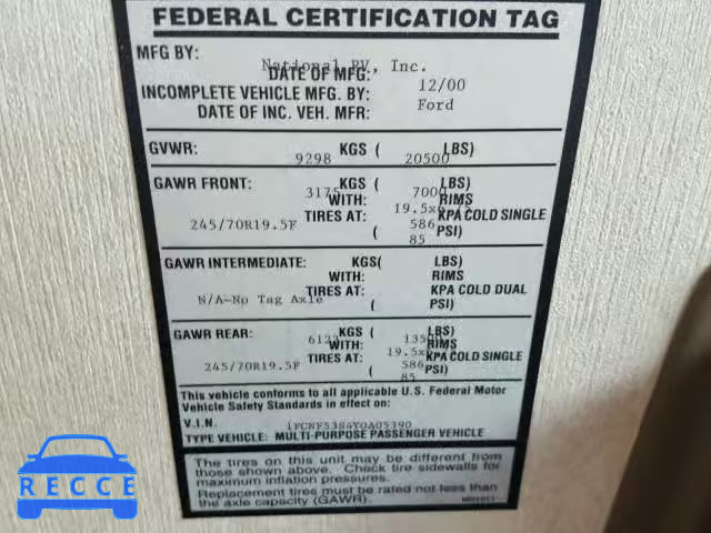2001 FORD F550 SUPER 1FCNF53S4Y0A05390 image 9