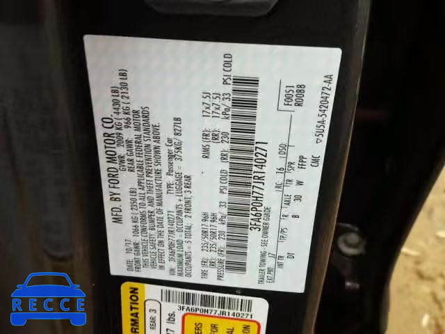2018 FORD FUSION SE 3FA6P0H77JR140271 image 9