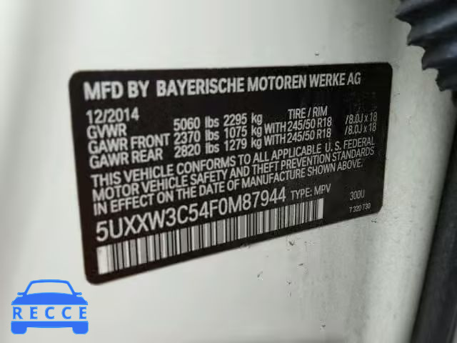 2015 BMW X4 XDRIVE2 5UXXW3C54F0M87944 Bild 9