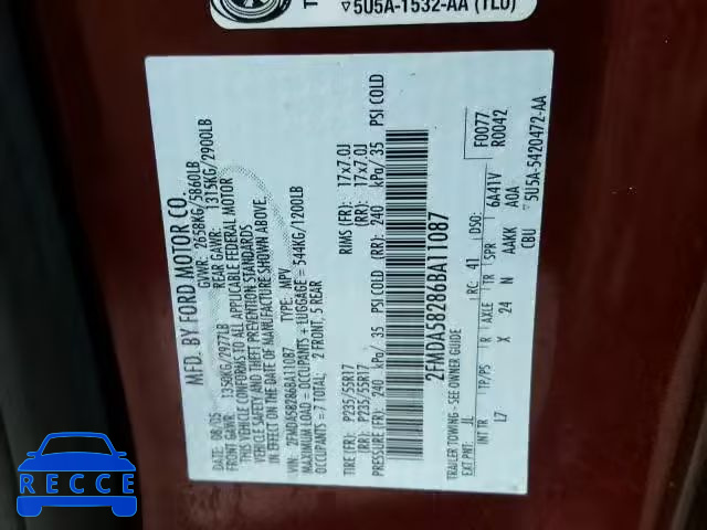 2006 FORD FREESTAR L 2FMDA58286BA11087 image 9