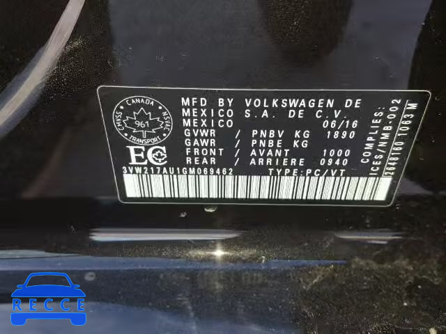 2016 VOLKSWAGEN GOLF S/SE 3VW217AU1GM069462 зображення 9