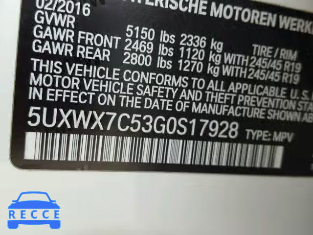 2016 BMW X3 XDRIVE3 5UXWX7C53G0S17928 Bild 9