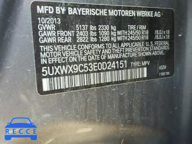 2014 BMW X3 XDRIVE2 5UXWX9C53E0D24151 image 9