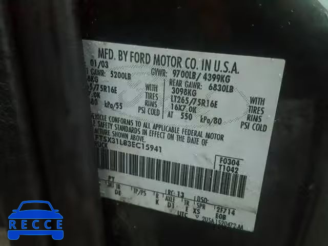 2003 FORD F350 SRW S 1FTSX31L83EC15941 image 9