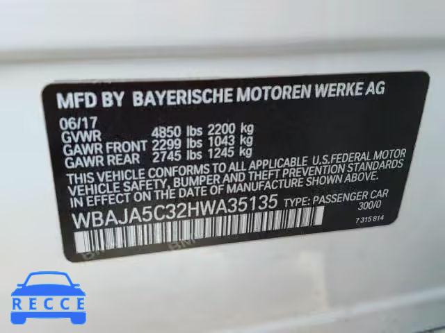 2017 BMW 530 I WBAJA5C32HWA35135 image 9