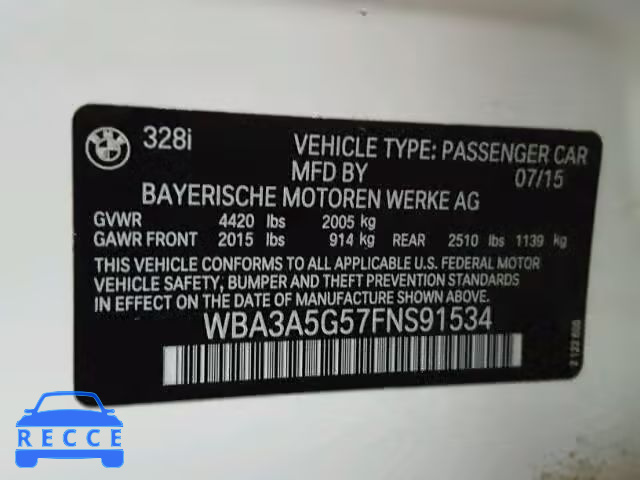 2015 BMW 328 I WBA3A5G57FNS91534 зображення 9
