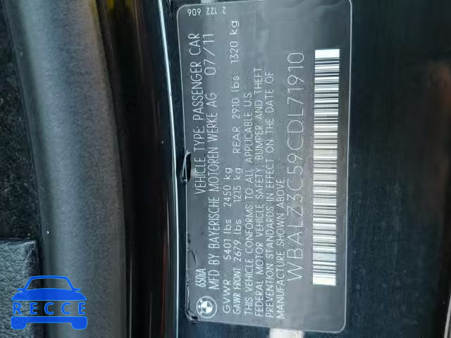 2012 BMW 650 I WBALZ3C59CDL71910 зображення 9