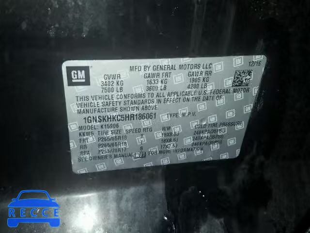 2017 CHEVROLET SUBURBAN K 1GNSKHKC5HR186061 image 9