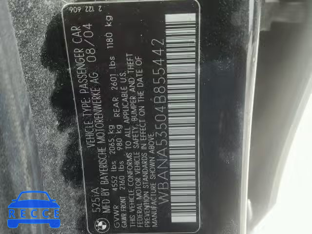 2004 BMW 525 I WBANA53504B855442 image 9