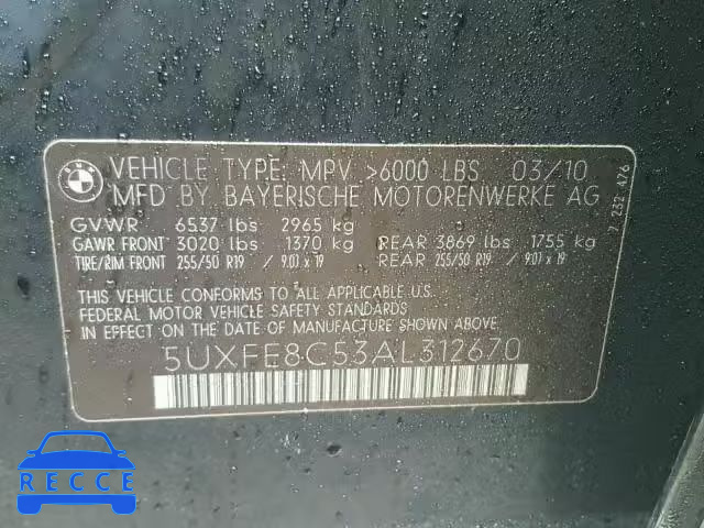 2010 BMW X5 XDRIVE4 5UXFE8C53AL312670 image 9