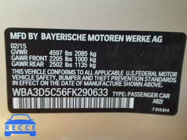 2015 BMW 328 D WBA3D5C56FK290633 зображення 9