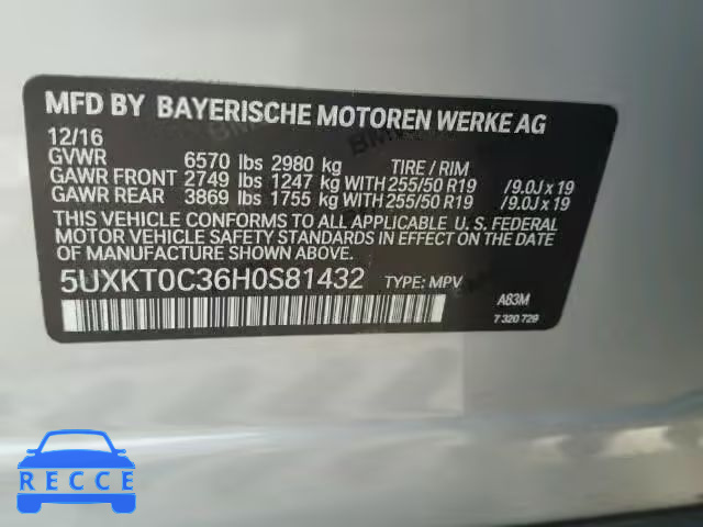 2017 BMW X5 XDR40E 5UXKT0C36H0S81432 зображення 9