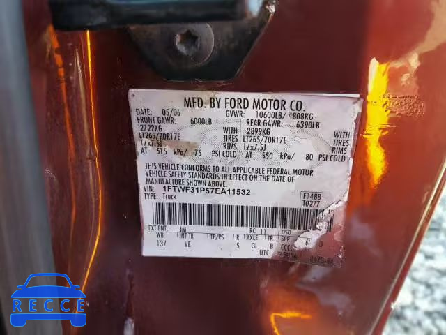 2007 FORD F350 SRW S 1FTWF31P57EA11532 image 9