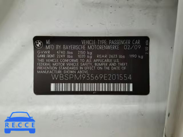 2009 BMW M3 WBSPM93569E201554 зображення 9