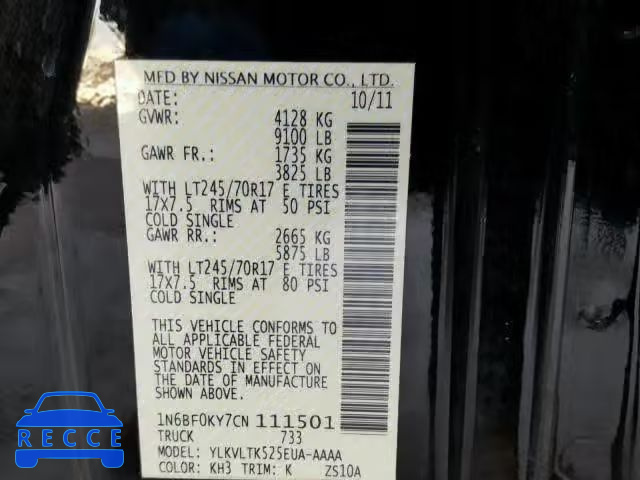 2012 NISSAN NV 1500 1N6BF0KY7CN111501 image 9