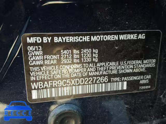 2013 BMW 550 I WBAFR9C5XDD227266 зображення 9