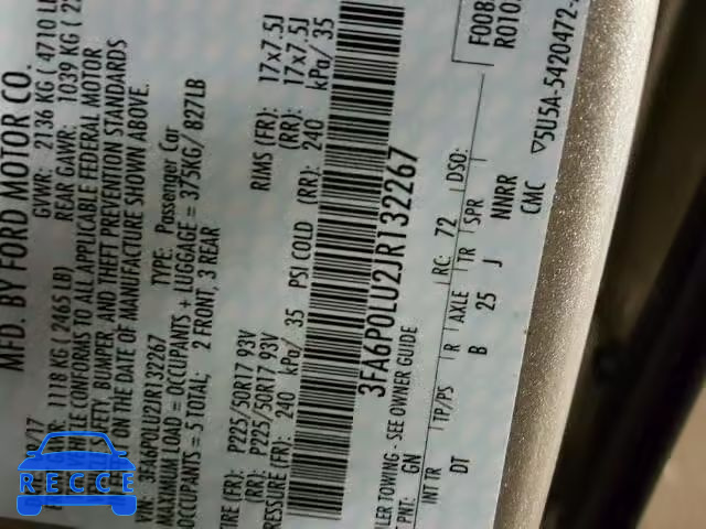 2018 FORD FUSION SE 3FA6P0LU2JR132267 image 9