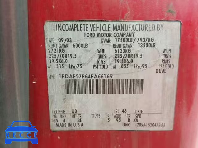 2004 FORD F550 SUPER 1FDAF57P64EA66169 image 9