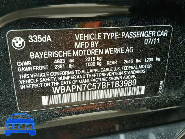 2011 BMW 335 D WBAPN7C57BF183989 зображення 9