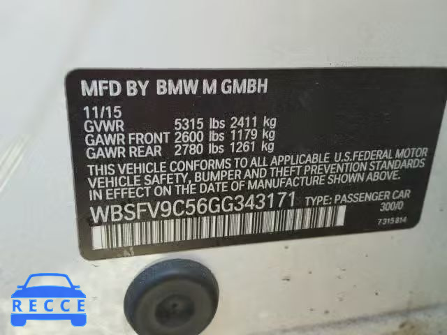 2016 BMW M5 WBSFV9C56GG343171 зображення 9