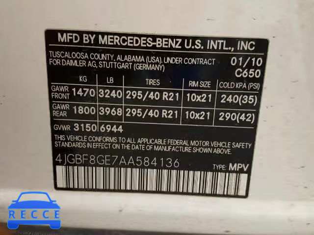 2010 MERCEDES-BENZ GL 550 4MA 4JGBF8GE7AA584136 image 9