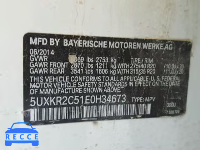 2014 BMW X5 SDRIVE3 5UXKR2C51E0H34673 зображення 9