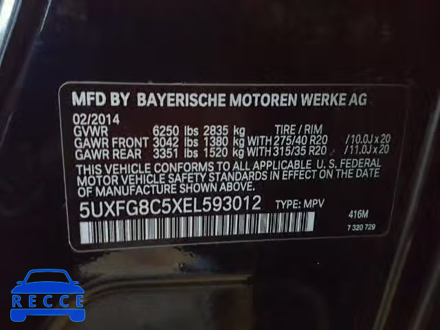 2014 BMW X6 XDRIVE5 5UXFG8C5XEL593012 зображення 9