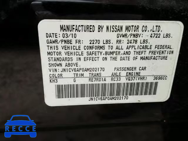 2010 INFINITI G37 BASE JN1CV6AP0AM202170 image 9