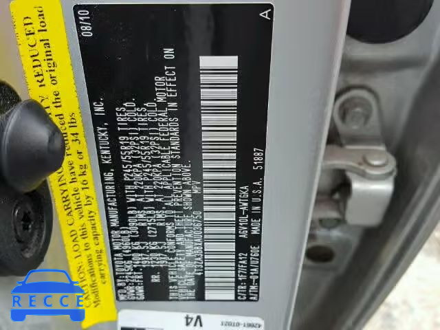 2010 TOYOTA VENZA BASE 4T3ZA3BBXAU036750 image 9