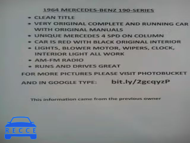 1964 MERCEDES-BENZ 190 11001010085701 зображення 9