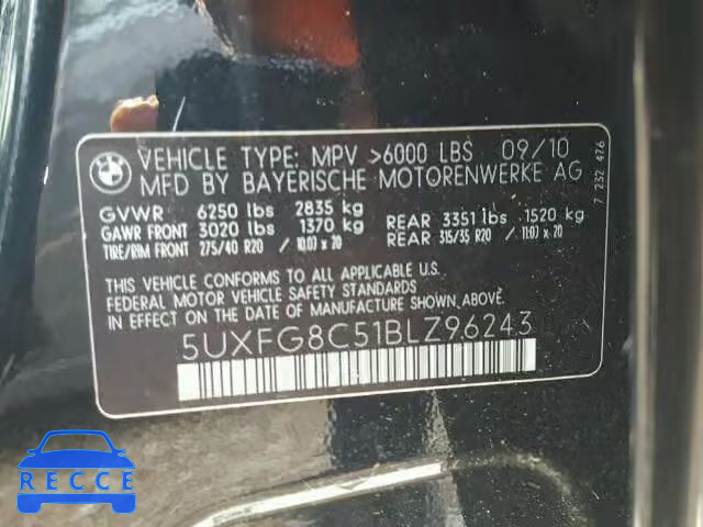 2011 BMW X6 XDRIVE5 5UXFG8C51BLZ96243 зображення 9