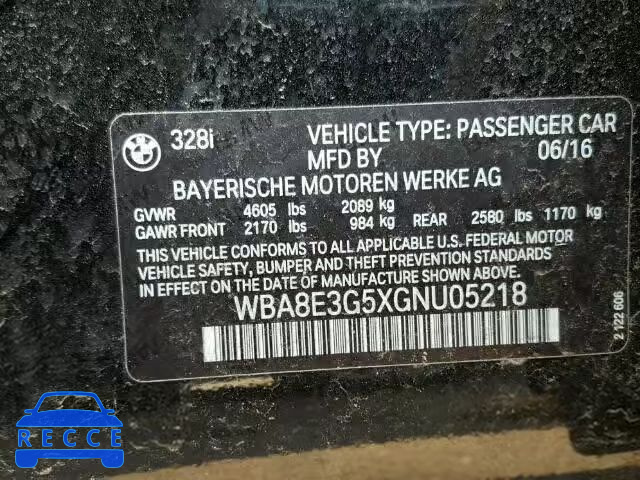 2016 BMW 328 XI SUL WBA8E3G5XGNU05218 Bild 9