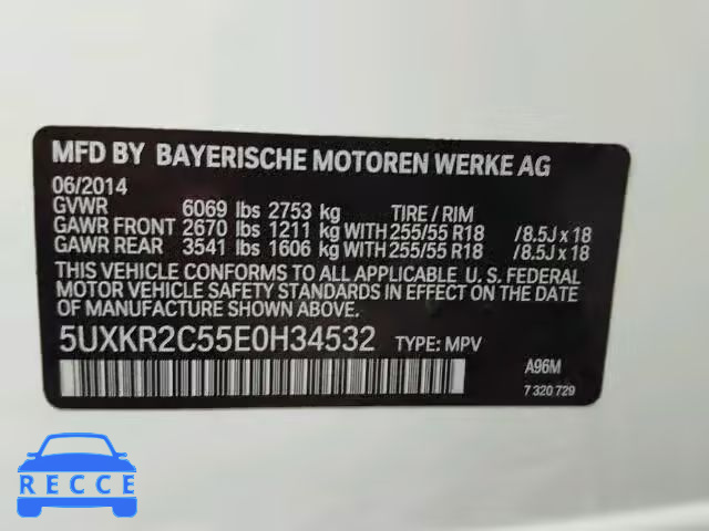 2014 BMW X5 SDRIVE3 5UXKR2C55E0H34532 зображення 9