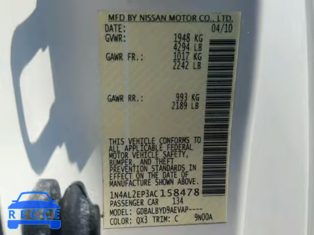 2010 NISSAN ALTIMA S 1N4AL2EP3AC158478 image 9