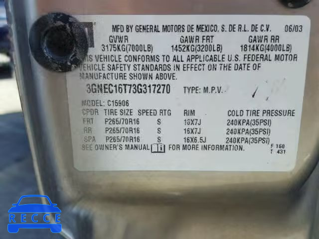 2003 CHEVROLET SUBURBAN C 3GNEC16T73G317270 image 9