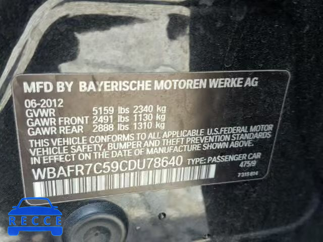 2012 BMW 535 I WBAFR7C59CDU78640 зображення 9