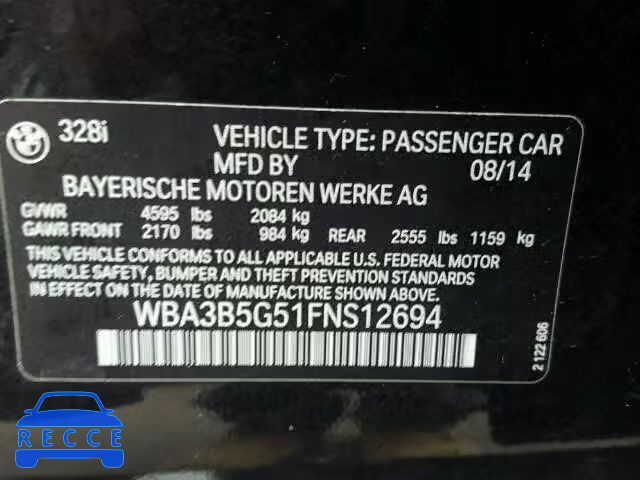 2015 BMW 328 XI SUL WBA3B5G51FNS12694 зображення 9