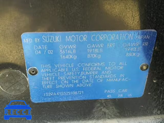 2002 SUZUKI AERIO S JS2RA41S525108721 image 9