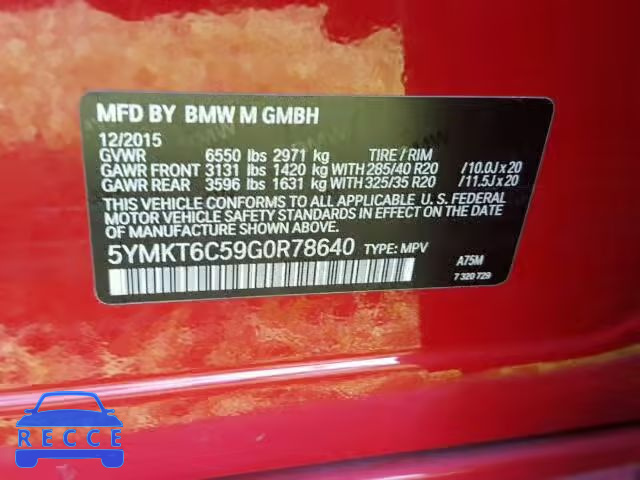 2016 BMW X5 M 5YMKT6C59G0R78640 image 9