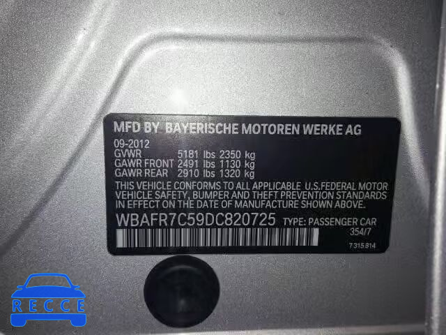 2013 BMW 535 I WBAFR7C59DC820725 зображення 9