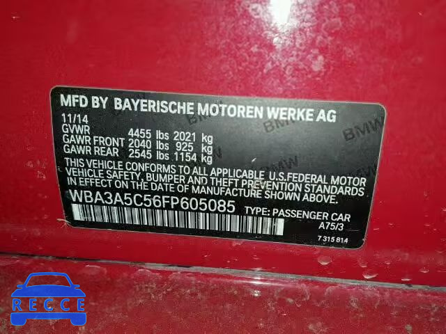 2015 BMW 328 I WBA3A5C56FP605085 зображення 9